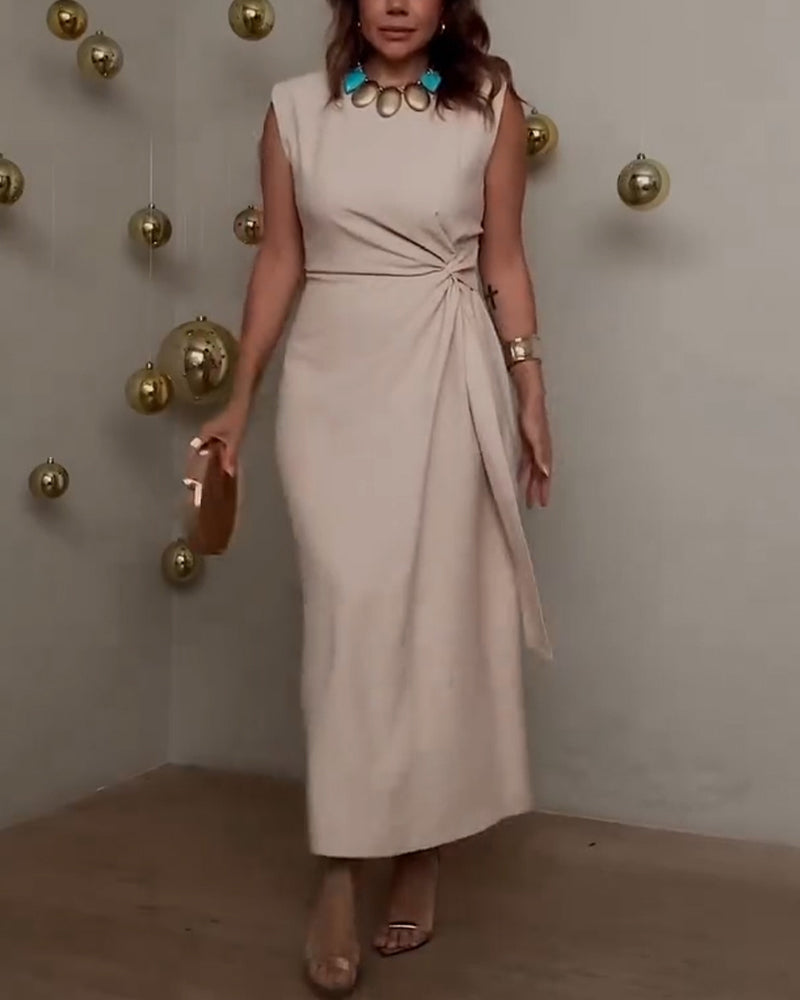 Klänning Rund Halsringning Ärmlös Elegant