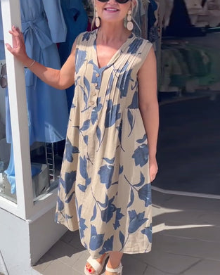 Klänning V-ringad ärmlös tryckt