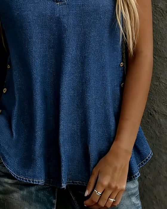 Blusar V-Hals Kortärmad Denim Knapp