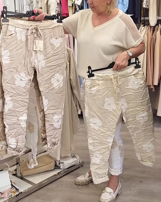 Byxor avslappnad tryck med dragsko