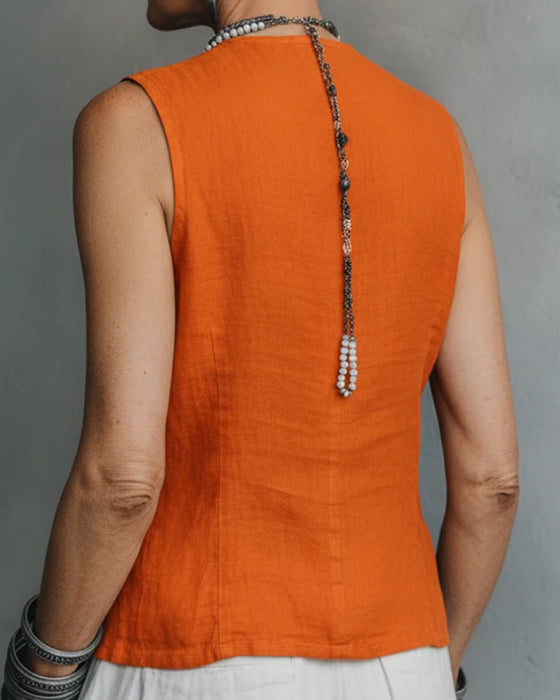 Tank Top Ärmlös Knapp Casual