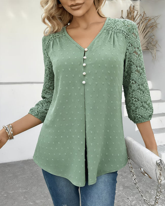 Blus Spets Patchwork 3D Blommig
