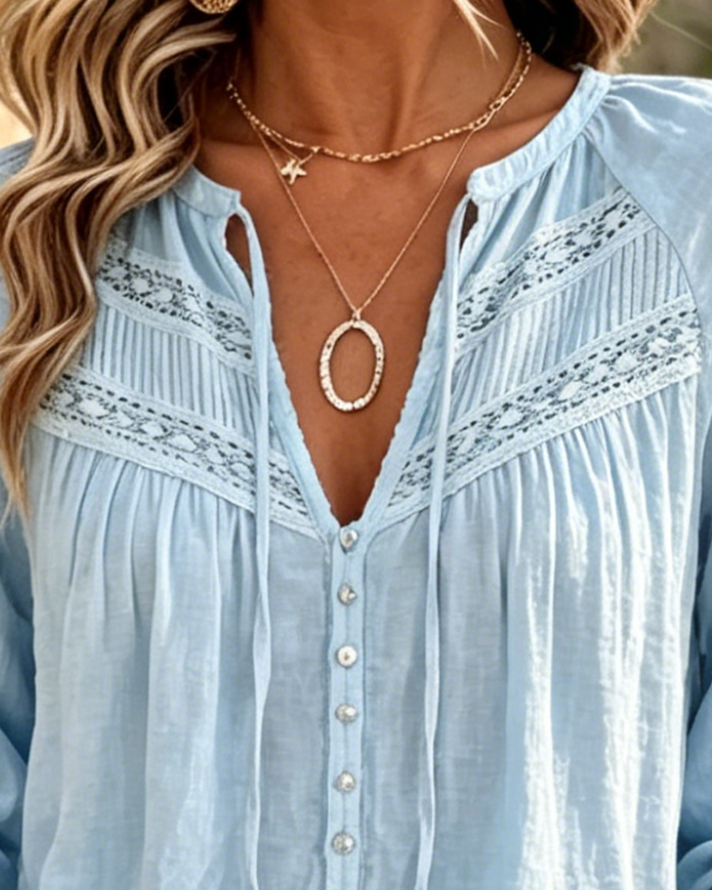 Blus Casual Hollow Out Spets