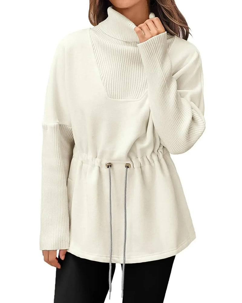 Sweatshirt Hög Krage Lång Ärm Midja Dragsko