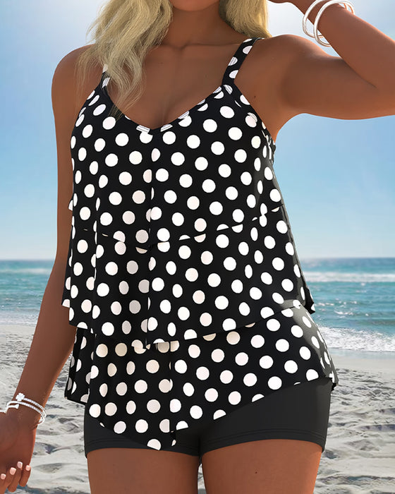 Tanktoppbikini Med Polkaprickar Lagerdelad