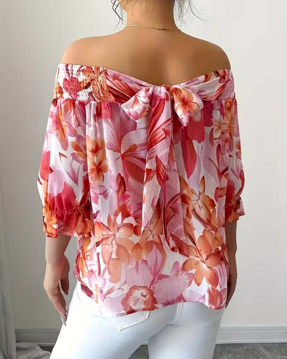 Blus Off-Shoulder Tryck Bubbel Ärm