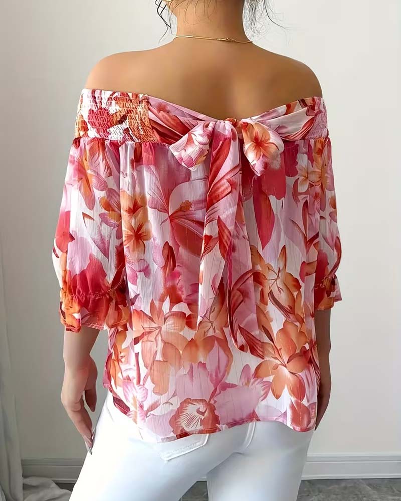Blus Off-Shoulder Tryck Bubbel Ärm