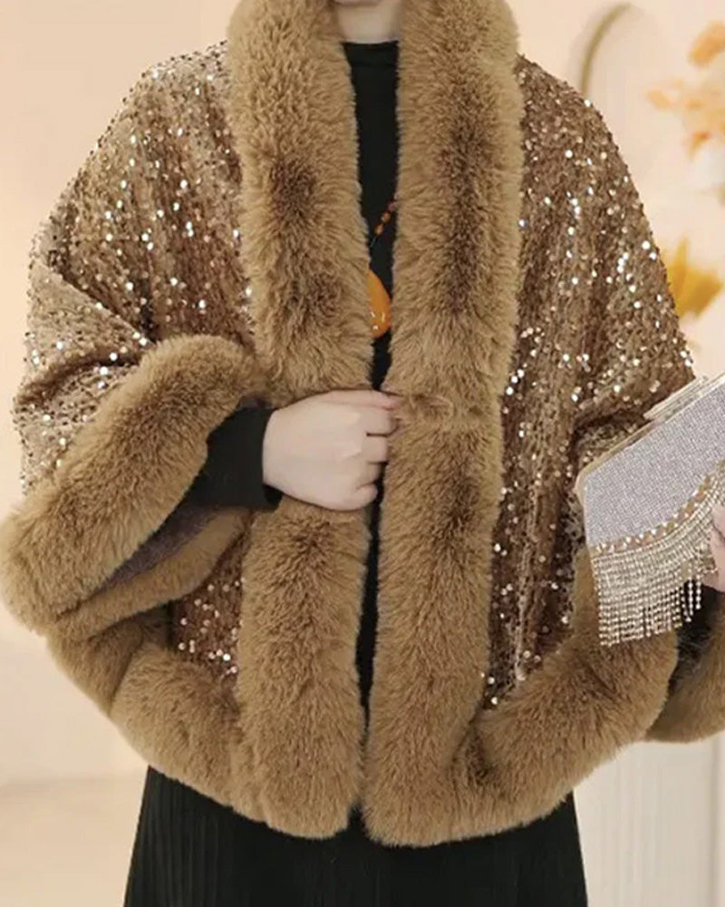 🔥 Nyheter- Elegant Damkappa Av Faux Fur Med Paljetter