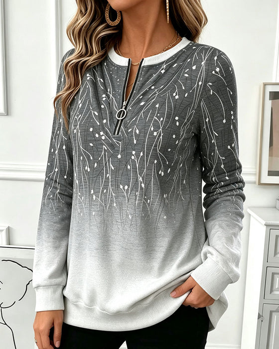 Sweatshirt Rundhalsad Dragkedja Ombre