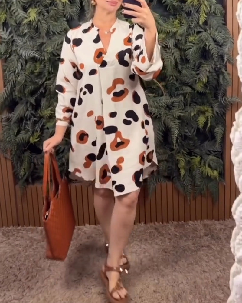 Klänning Tryckt Lång Ärm Lös