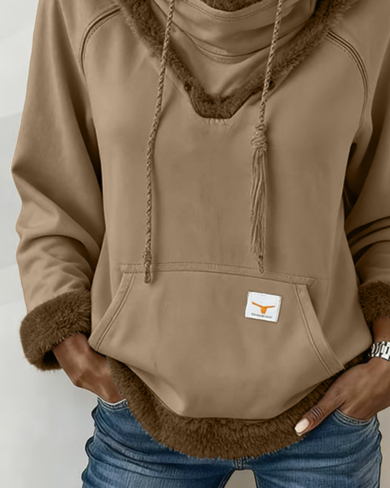 Långärmad Hoodie Med Lapptäcktsdetaljer Och Ficka