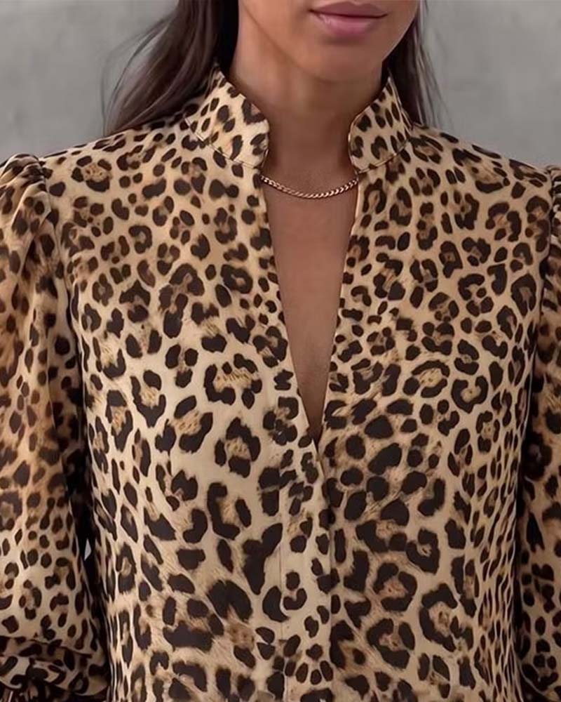 Blus Leopard Ruffle Casual