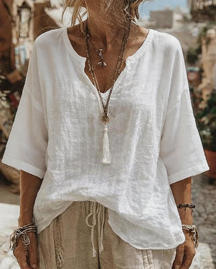 Topp V-Hals Halv Ärm Solid