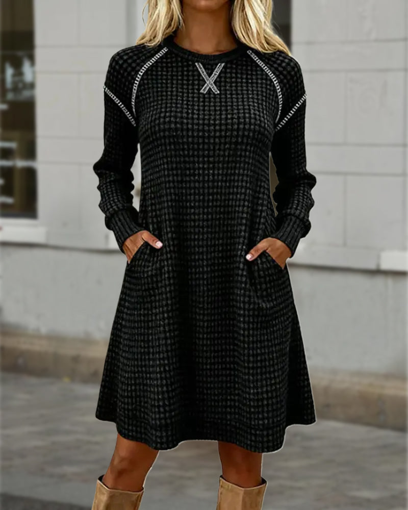 Klänning Med Färgblockdesign, Sömnadetalj Och Fickfunktion