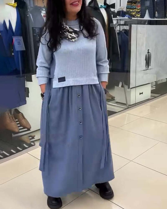 Klänning Casual Färgblocker Rundringning