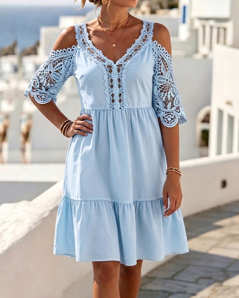 Klänningar Spets Off-Shoulder Skiktad Kort