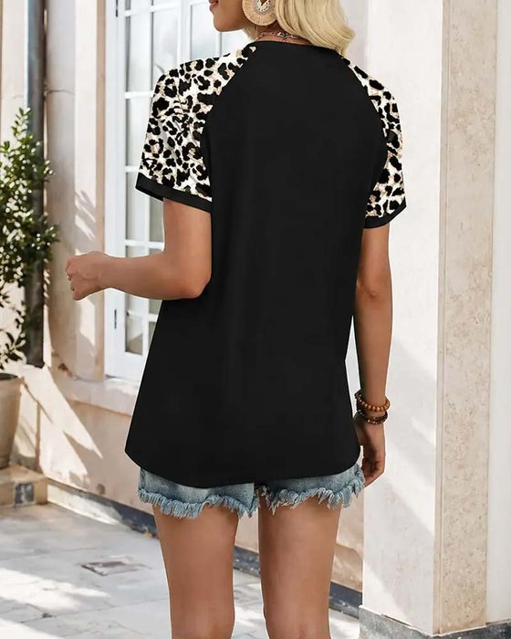 T-Shirt Rundhalsad Färgblock Raglan Ärm