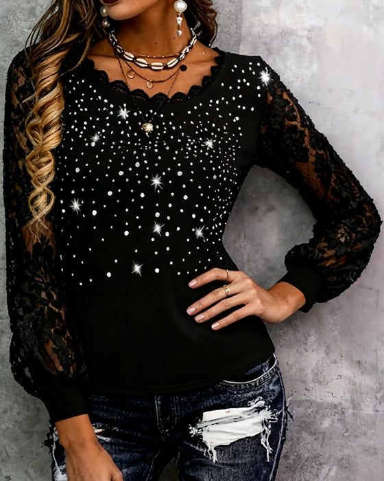 Modig Blus Med Lapptäcktsmönster