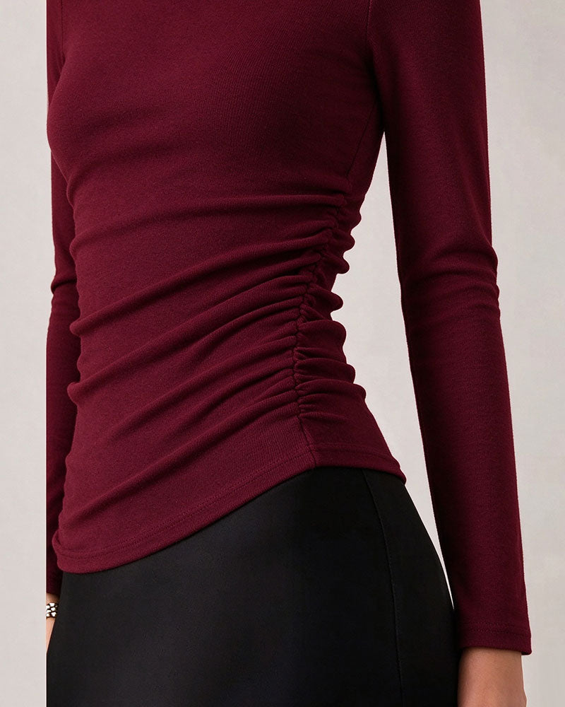 Topp Halv Turtleneck Sida Rynkad Bas