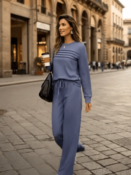 Set Dam Rundhalsad Top och Dragbandbyxor