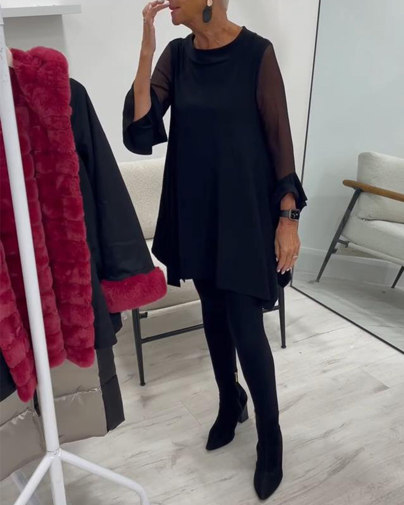 Blus Med Oregelbunden Fåll Och Vida Ärmar