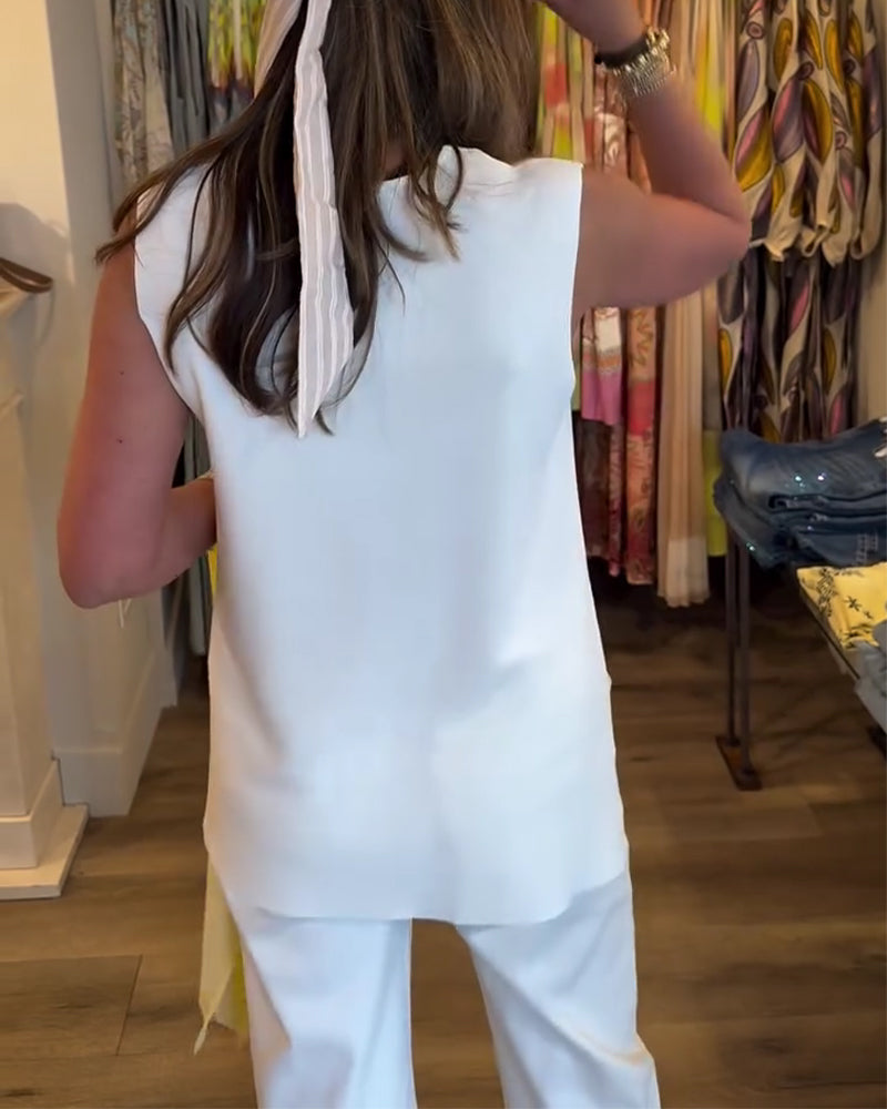 Linne V-Hals Ärmlös Solid