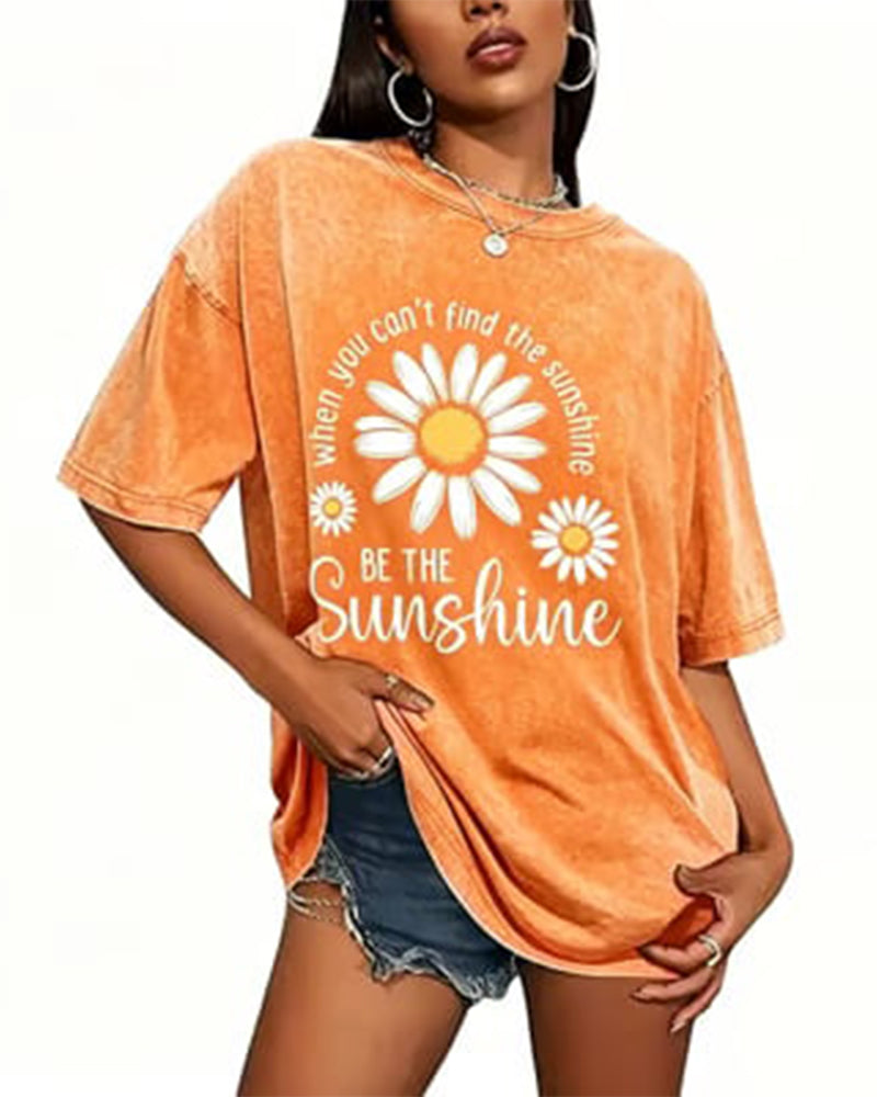 Casual T-Shirt Daisy Tryck Rundhalsad