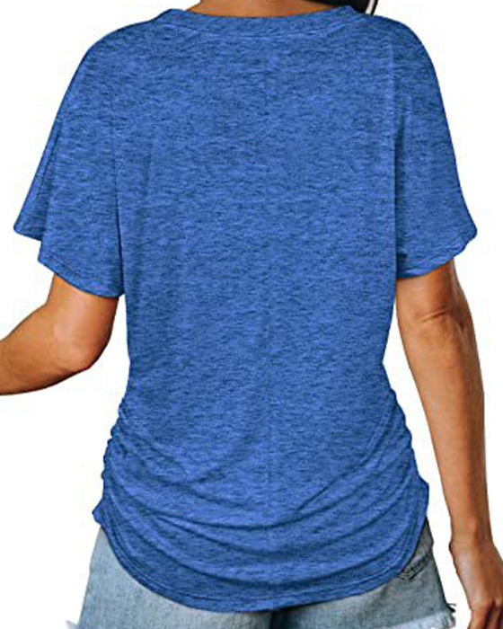 T-Shirt Veckad Enfärgad V-Ringning