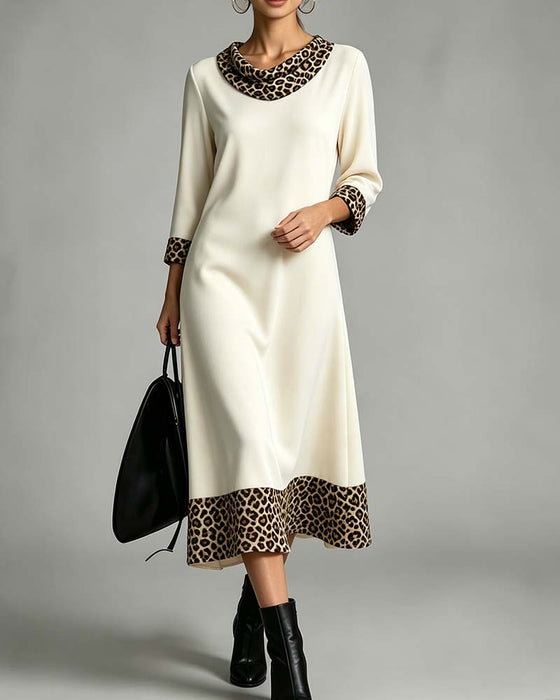 Klänning Slouchy Mock Neck Leopard Armbågslång Ärm