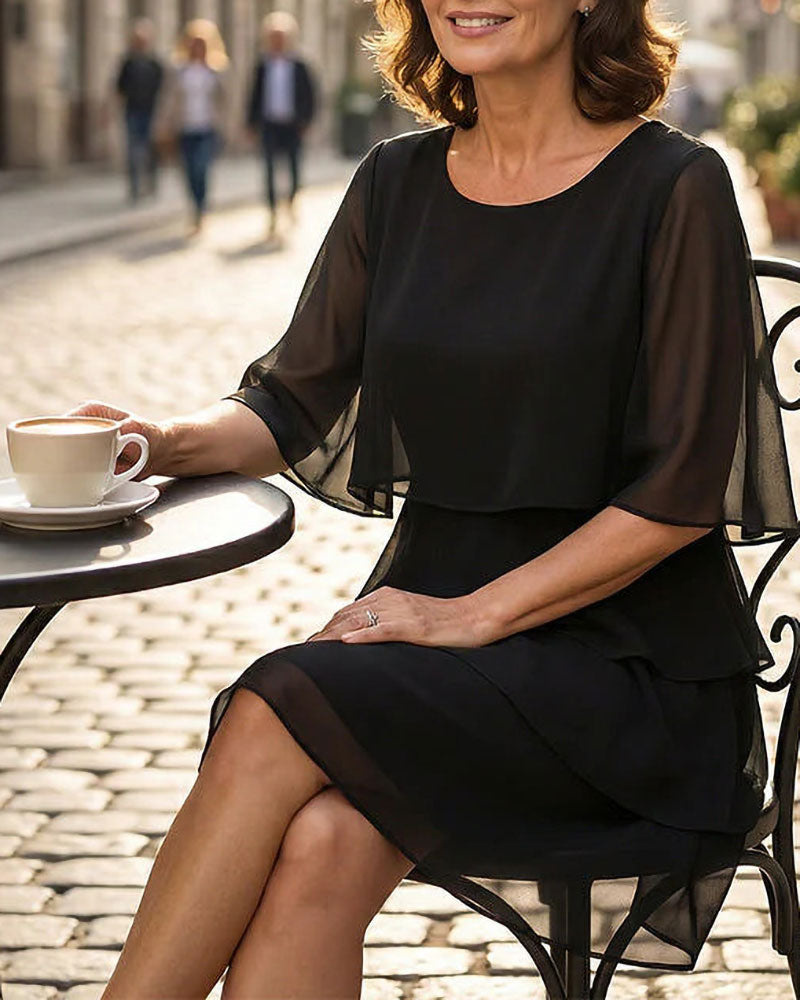 Klänning Lössittande Rund Halsringning Kaka