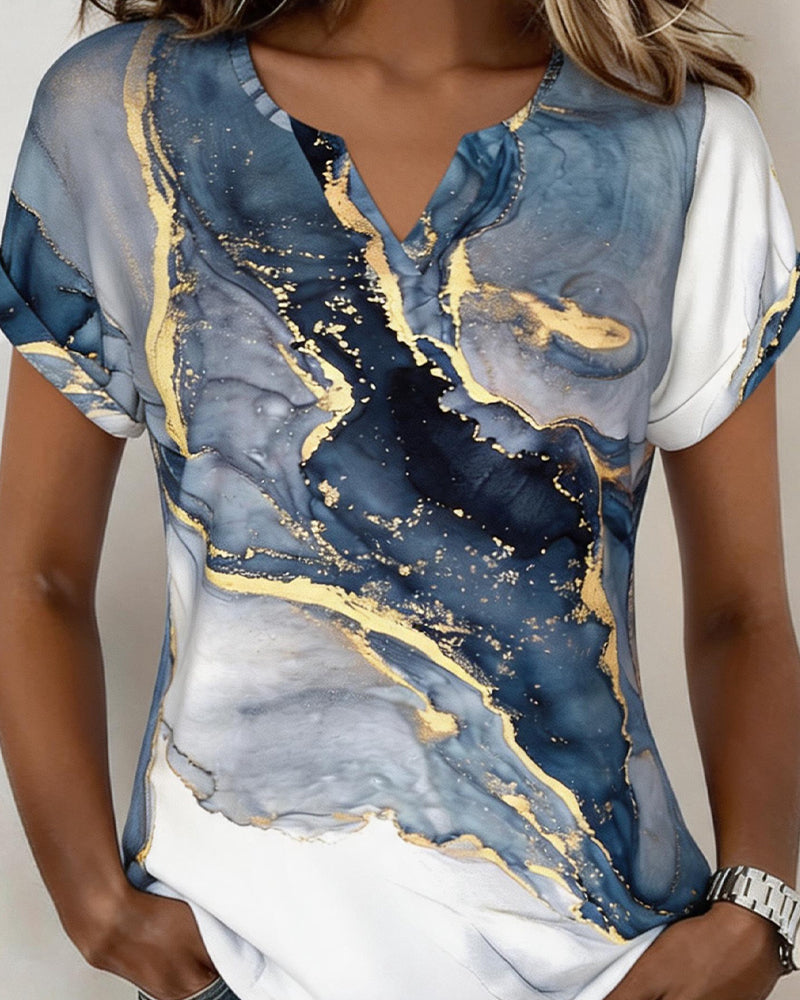 T-Shirt Marmor Tryck V-Hals