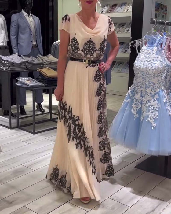 Vintage tryck plisserad elegant klänning