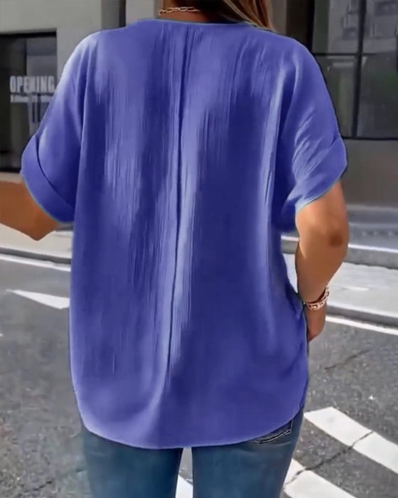 100% Bomull T-Shirt V-Hals Lös Texturerad