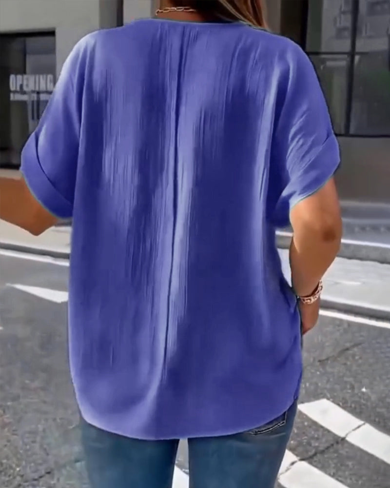 100% Bomull T-Shirt V-Hals Lös Texturerad