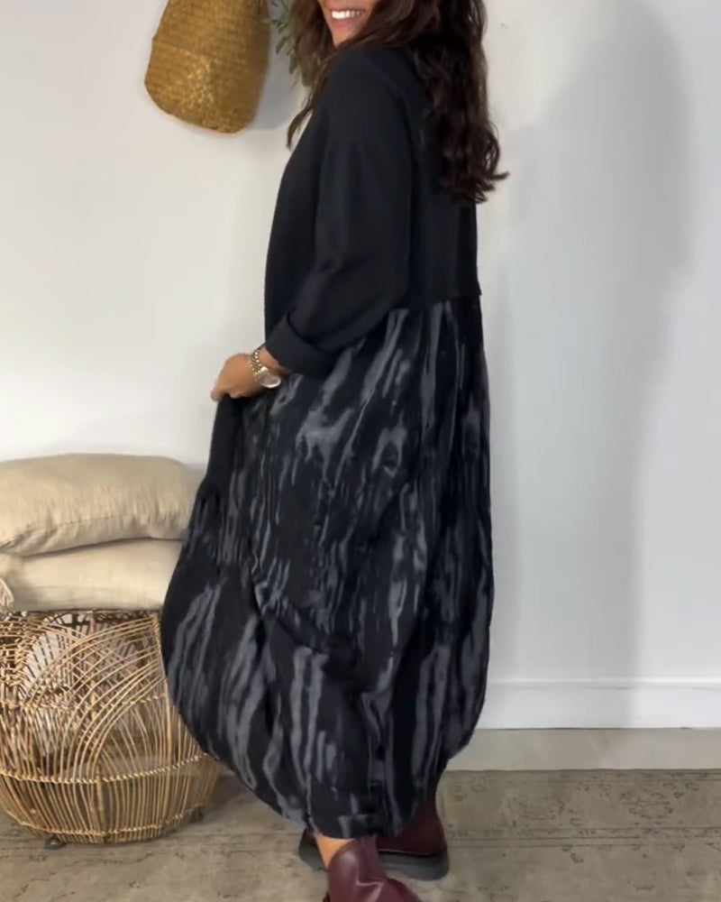 Klänning Rund Halsringning Oregelbunden Lappverkstryck