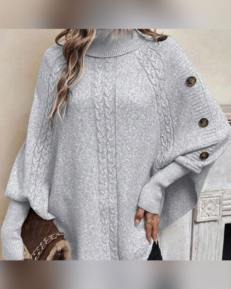 Tröja Turtleneck Oregelbunden Fläta Knapp