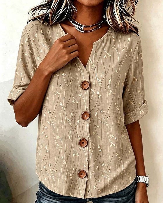 Blus Mini V-Hals Knapp Casual