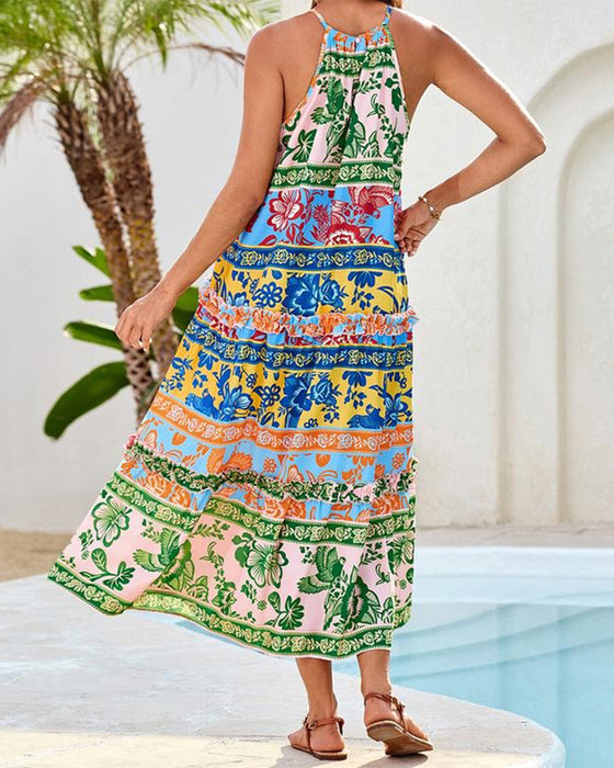 Klänning Tryckt Kontrastfärg Ärmlös