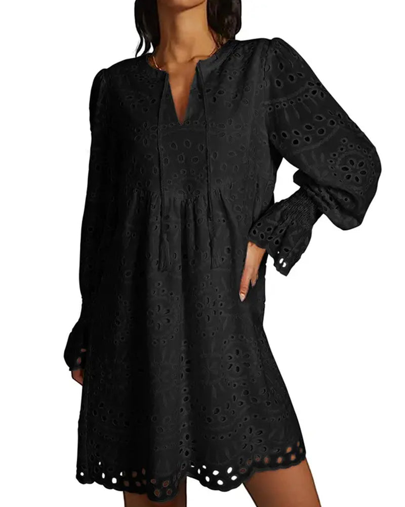 Klänning Genombruten Långärmad Knytmidja A-Linje