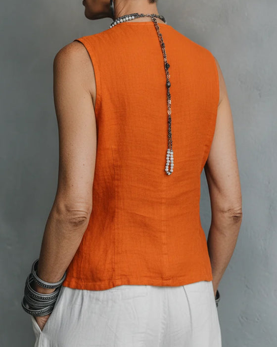 Tank Top Ärmlös Knapp Casual
