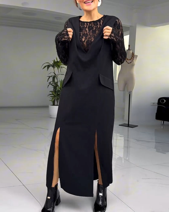 Klänning Europeiska Och Amerikanska Spetssömmar Slits