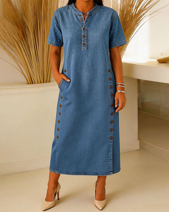 Klänning Knäppning Casual Denim