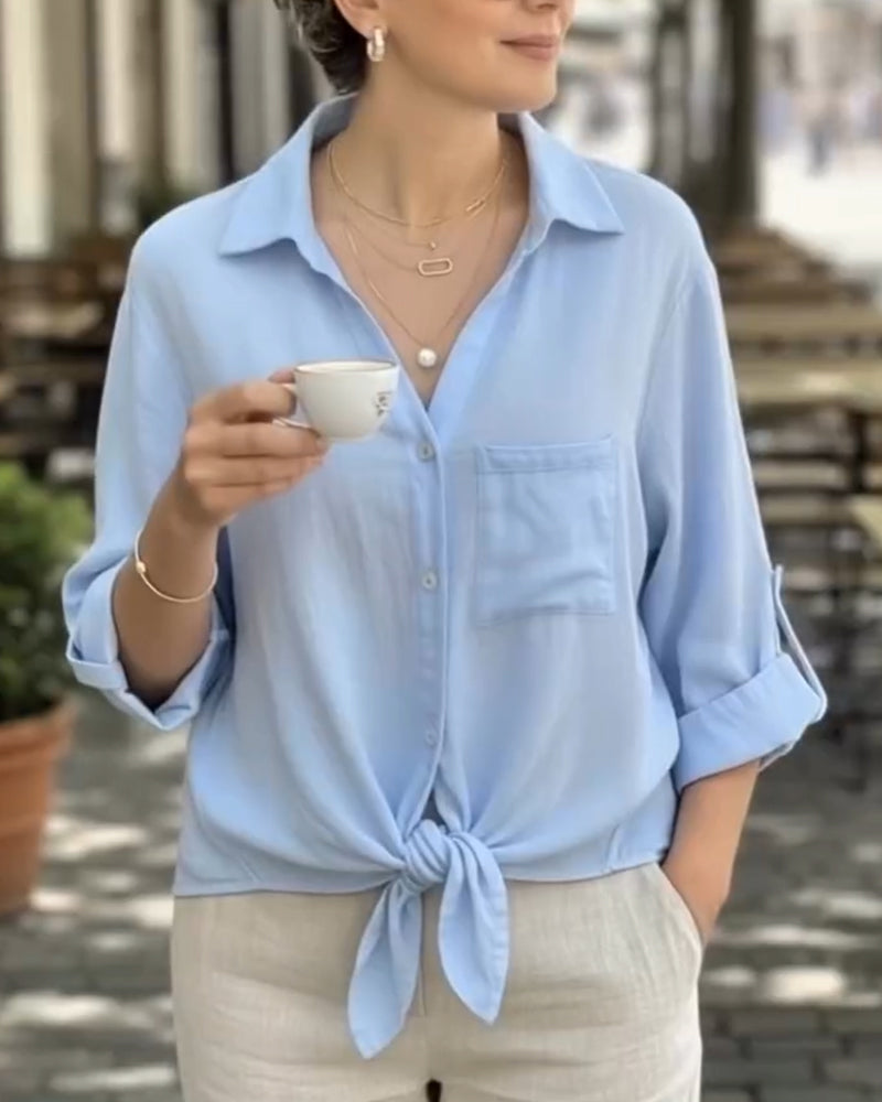 Skjorta Enfärgad Casual Långärmad