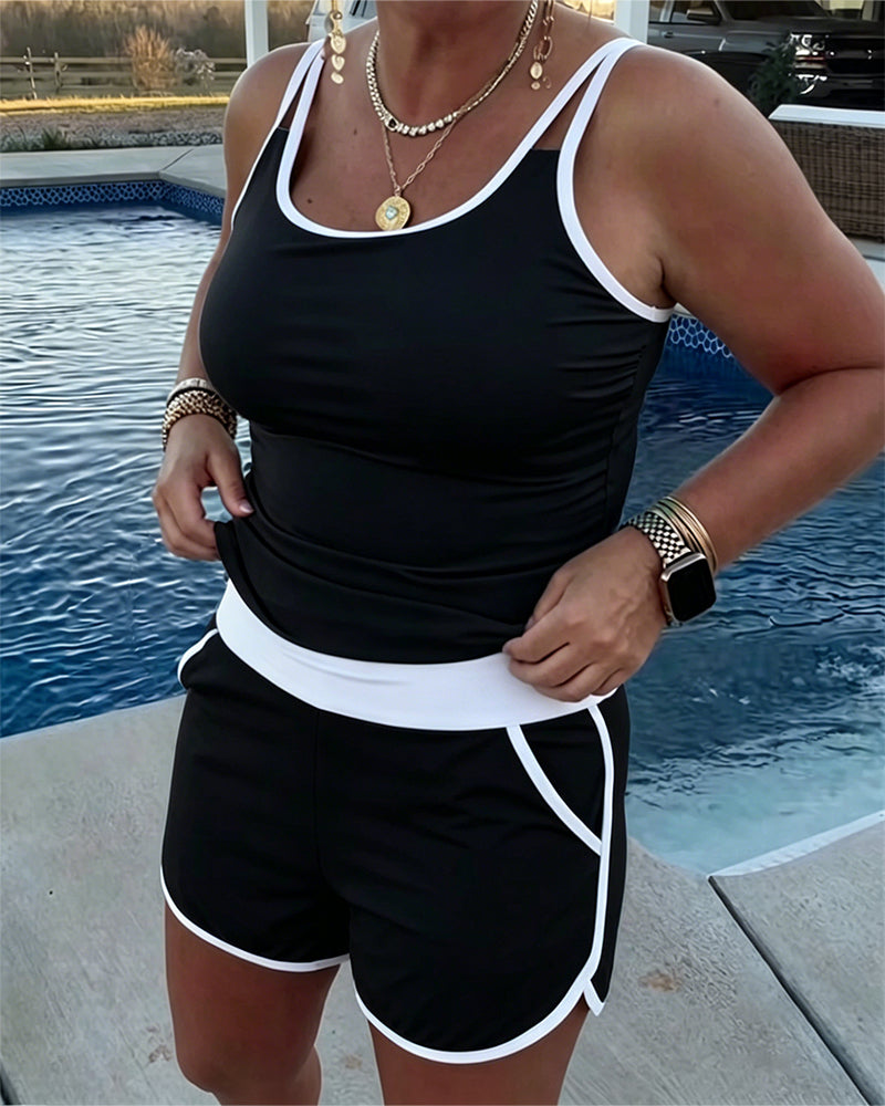 Tankini Med Färgkontrast Kantband Och Detaljer