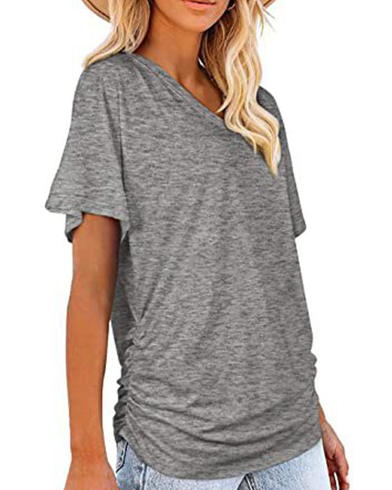 T-Shirt Veckad Enfärgad V-Ringning