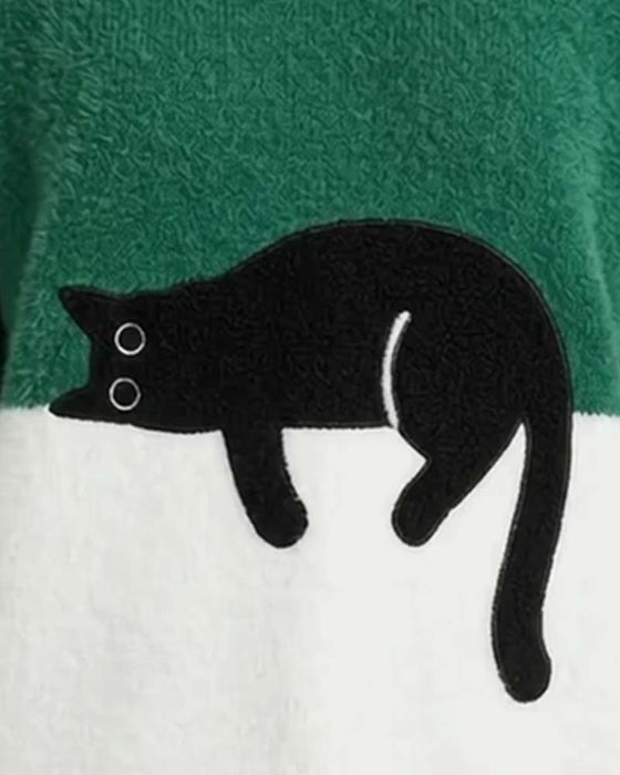 Tröja Rundhalsad Kontrastfärg Katt