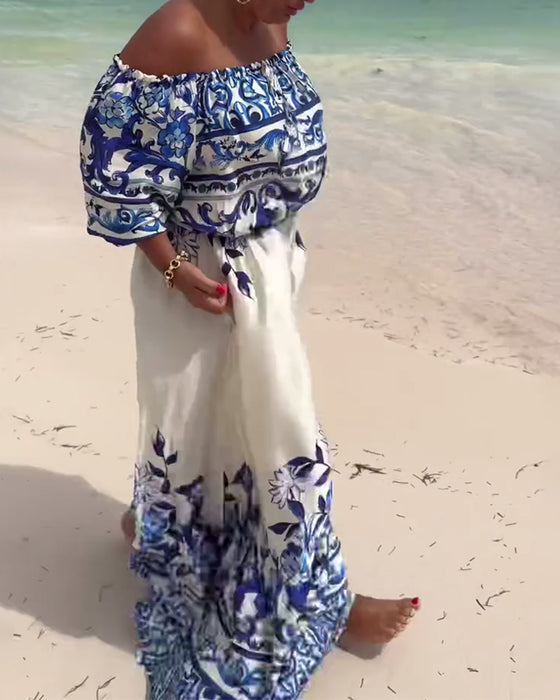 Klänning Off-Shoulder Tryckt Resort