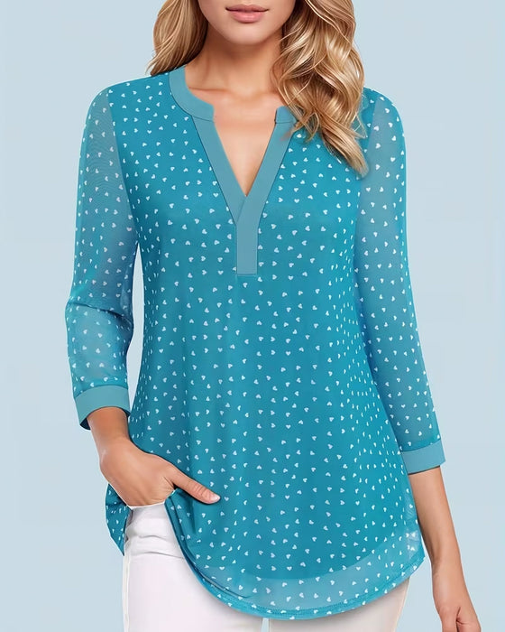 Topp V-Ringning Tryckt Chiffong