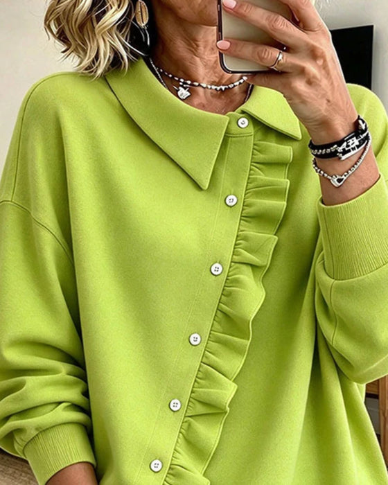 Sweatshirt Krage Volang Diagonal Knapp