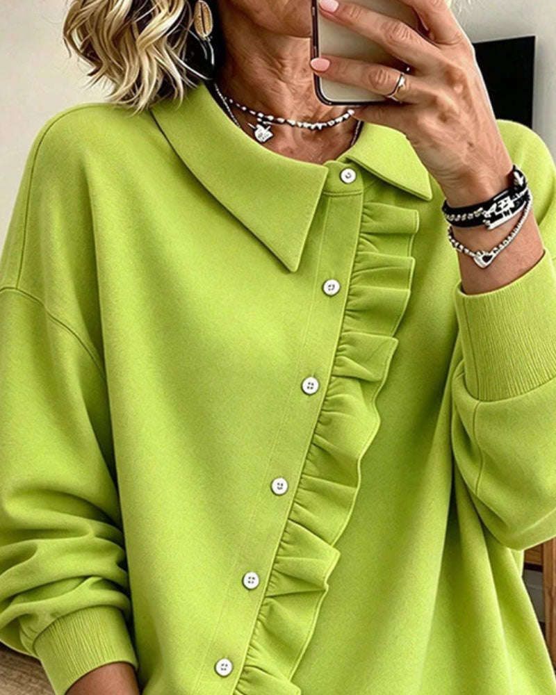 Sweatshirt Krage Volang Diagonal Knapp